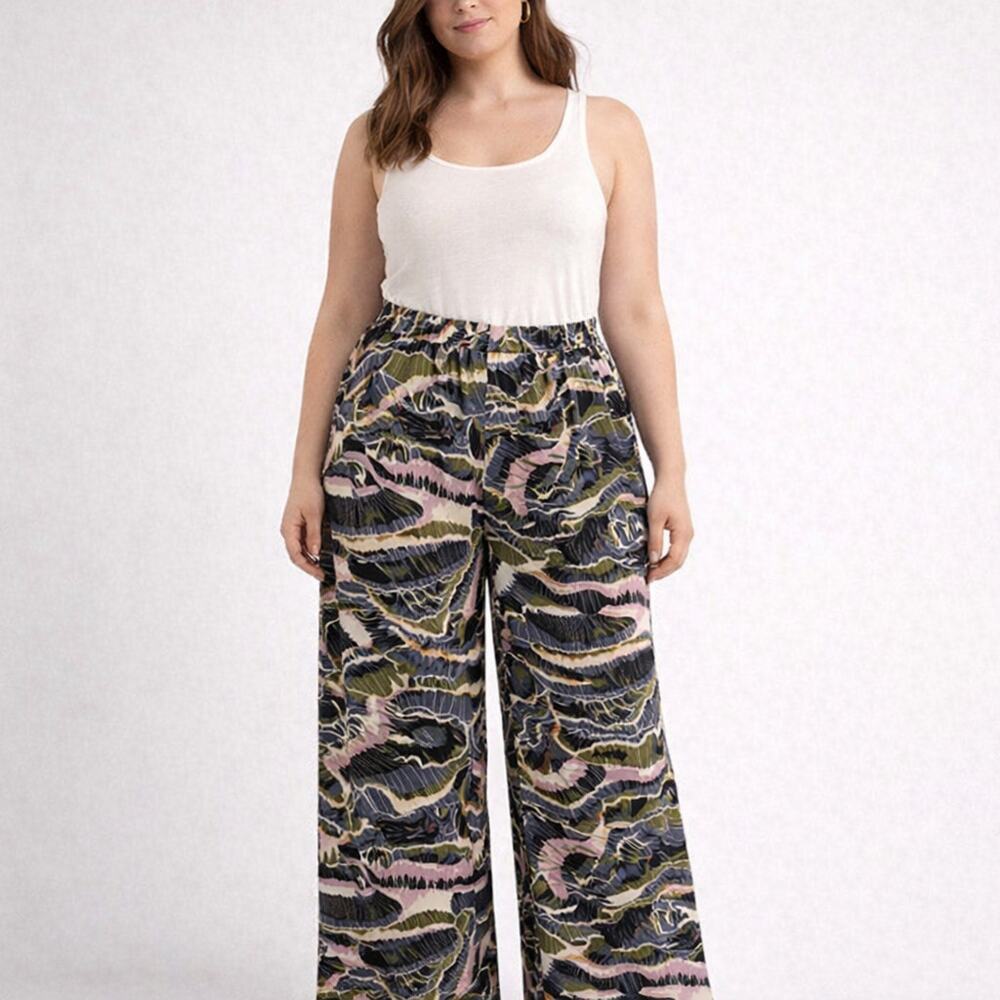Anthro Layla Wide Leg Pants 6 Abstract Print Plum Multi High Rise Flowy
